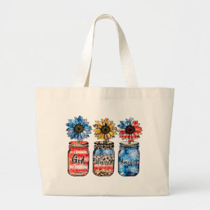 Zonnebloem 4 juli   God zegene Amerika Grote Tote Bag