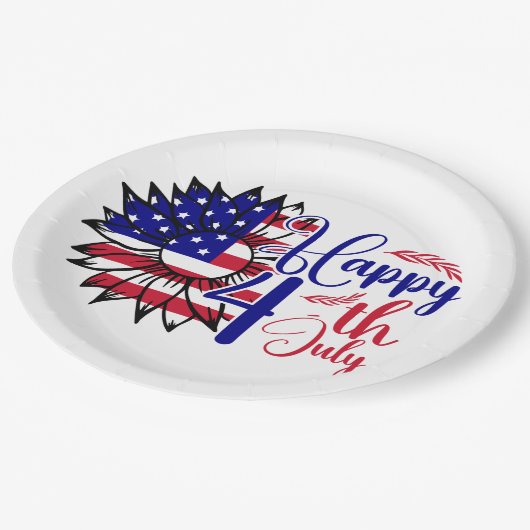 Zonnebloem 4 juli papieren bordje (Gekanteld)