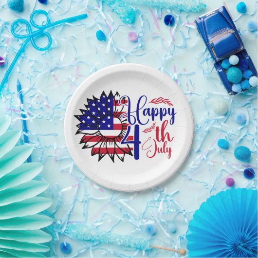 Zonnebloem 4 juli papieren bordje (Feest)