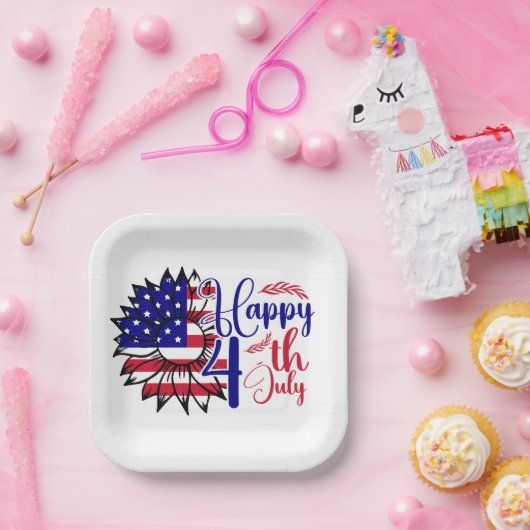 Zonnebloem 4 juli papieren bordje (Feest)