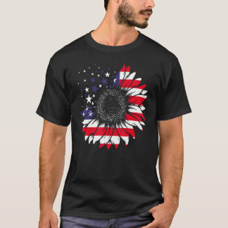 Zonnebloem 4 juli Vrouwen Amerikaanse vlag Patriot T-shirt