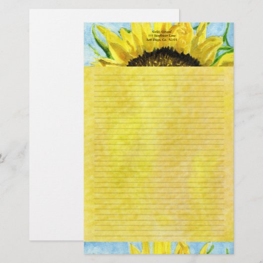 Zonnebloem 4 Waterverf gepersonaliseerd Briefpapie Briefpapier (Voorkant / Achterkant)