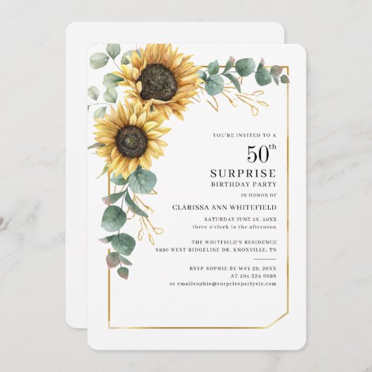 Zonnebloem 50e verjaardag Eucalyptus Simple Kaart (Voorkant / Achterkant)