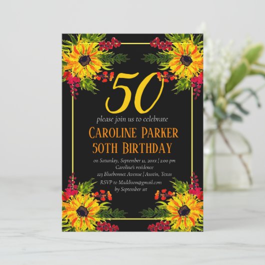 Zonnebloem 50e verjaardag Geel Bloemen Volwassene Kaart (Staand voorkant)