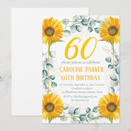 Zonnebloem 60e verjaardag Geel Bloemen Eucalyptus Kaart (Voorkant / Achterkant)