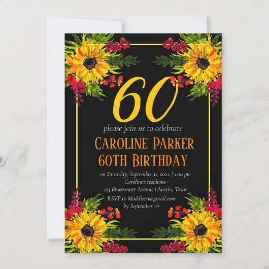 Zonnebloem 60e verjaardag Geel Bloemen Volwassene Kaart (Voorkant)