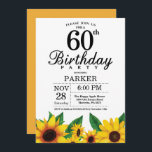 Zonnebloem 60e verjaardag uitnodiging<br><div class="desc">Zonnebloem 60e verjaardag uitnodiging. Bloemen en witte achtergrond.  retro. Verjaardag vrouwen. 12e 13e 15e 16e 18e 20e 21e 30e 40e 50e 60e 70e 80e 90e 100e,  alle leeftijden. Printbaar digitaal. Voor verdere aanpassing klikt u op de knop "Aanpassen" en gebruikt u onze ontwerptool om deze sjabloon te wijzigen.</div>