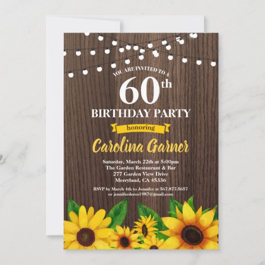 Zonnebloem 60e verjaardag uitnodiging. Alle leefti Kaart (Voorkant)