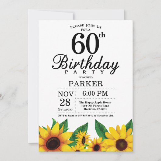 Zonnebloem 60th Birthday Invitation Kaart (Voorkant)