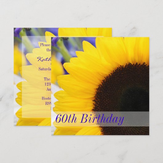 Zonnebloem 60th Birthday Party Invitations Kaart (Voorkant / Achterkant)