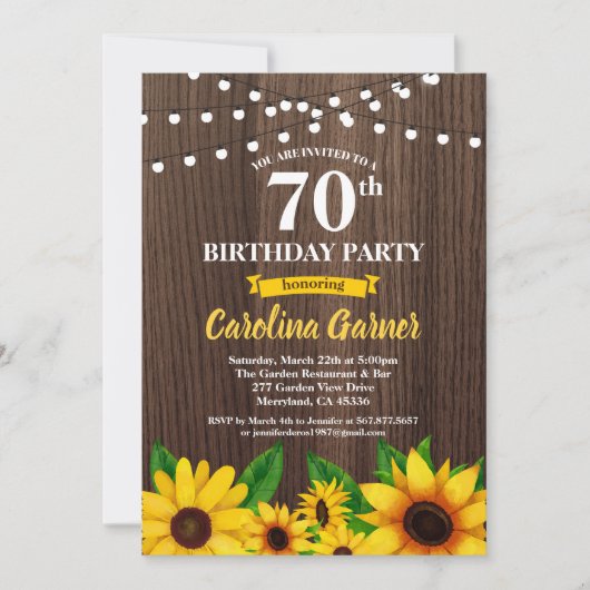 Zonnebloem 70e verjaardag uitnodiging. Alle leefti Kaart (Voorkant)