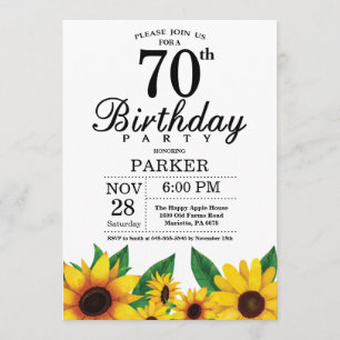 Zonnebloem 70th Birthday Invitation Kaart