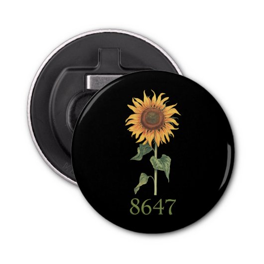 Zonnebloem 8647 86 47 Subtiele Anti Trump Bloemen  Button Flesopener (Voorkant)