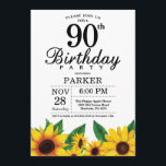 Zonnebloem 90e verjaardag uitnodiging<br><div class="desc">Zonnebloem 90e verjaardag uitnodiging. Bloemen en witte achtergrond.  retro. Verjaardag vrouwen. 12e 13e 15e 16e 18e 20e 21e 30e 40e 50e 60e 70e 80e 90e 100e,  alle leeftijden. Printbaar digitaal. Voor verdere aanpassing klikt u op de knop "Aanpassen" en gebruikt u onze ontwerptool om deze sjabloon te wijzigen.</div>