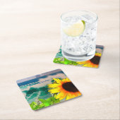 Zonnebloem aan het strand.. je bent mijn zonneschi kartonnen onderzetters (Insitu)