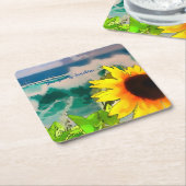 Zonnebloem aan het strand.. je bent mijn zonneschi kartonnen onderzetters (Schuin)