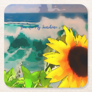 Zonnebloem aan het strand.. je bent mijn zonneschi kartonnen onderzetters