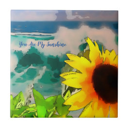 Zonnebloem aan het strand.. je bent mijn zonneschi tegeltje
