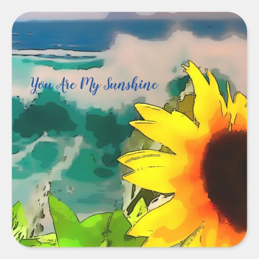 Zonnebloem aan het strand.. je bent mijn zonneschi vierkante sticker (Voorkant)