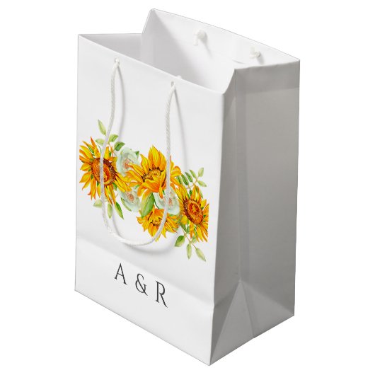 Zonnebloem Aangepaste monogram Middelgrote Gift Ba Medium Cadeauzakje (Achterkant Gekanteld)