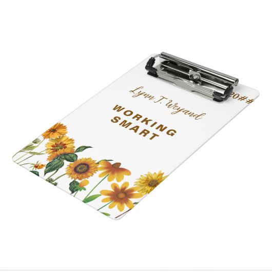 Zonnebloem Aangepaste Naam Helder Bloemmotief Mini Klembord (Angled3)