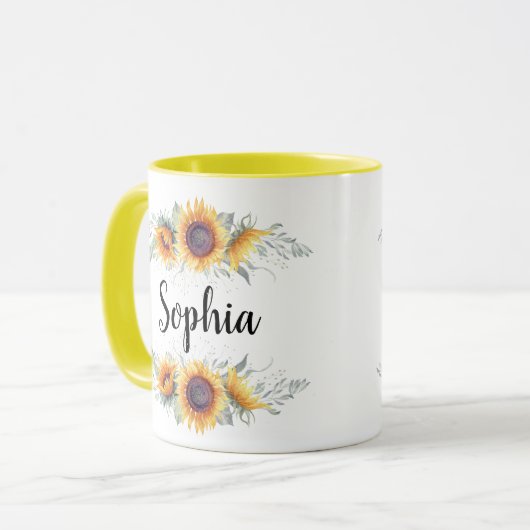 Zonnebloem Aangepaste naam Mok (Voorkant links)