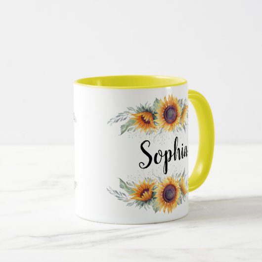 Zonnebloem Aangepaste naam Mok (Voorkant rechts)