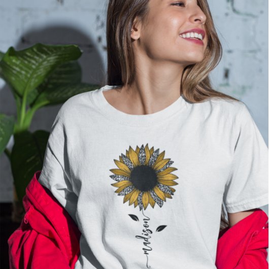 Zonnebloem Aangepaste naam Stem T-shirt