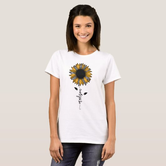 Zonnebloem Aangepaste naam Stem T-shirt (Voorkant volledig)