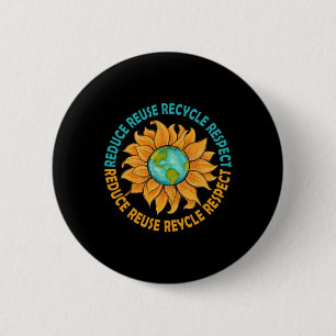 Zonnebloem Aarde Dag Verminderen Hergebruik Recycl Ronde Button 5,7 Cm