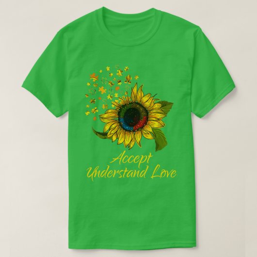 Zonnebloem Accepteer inzicht in liefdesautisme T-shirt (Design voorkant)