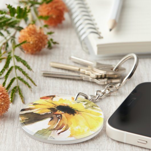 Zonnebloem AcrylSleutelhanger, ronddraaiend (dubbe Sleutelhanger (Voorkant Rechts)