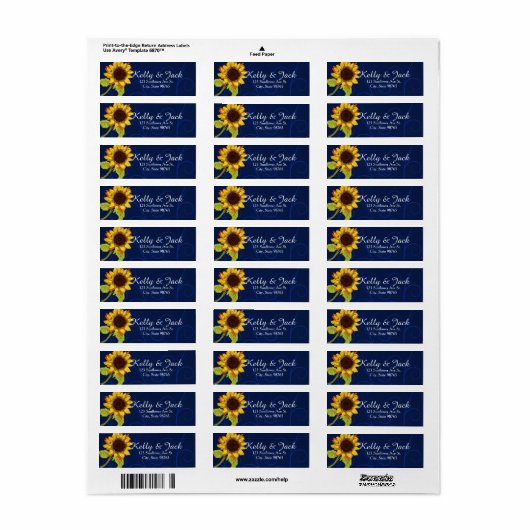 Zonnebloem/adres bruiloft label (Full Sheet)