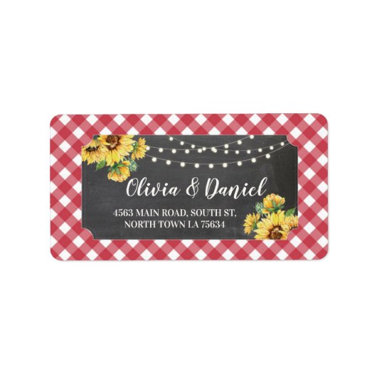 Zonnebloem Adreslabel Stickers Rood Wit Bruiloft (Voorkant)