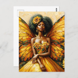 Zonnebloem Afro-Amerikaanse Fairy Art Briefkaart