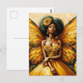 Zonnebloem Afro-Amerikaanse Fairy Art Briefkaart (Voorkant / Achterkant)