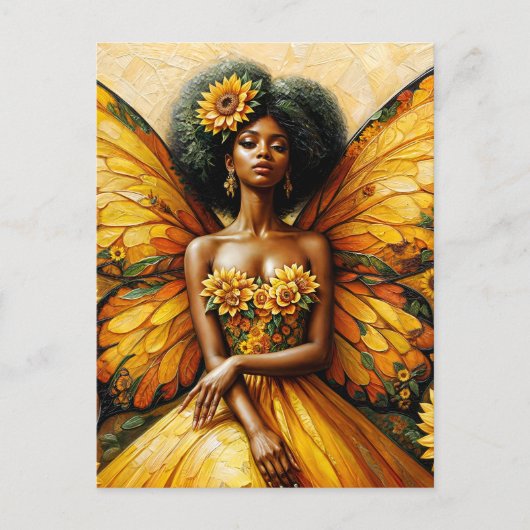 Zonnebloem Afro-Amerikaanse Fairy Art Briefkaart (Voorkant)