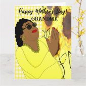 Zonnebloem Afro-Amerikaanse oma Moederdag Kaart (Gele Bloem)