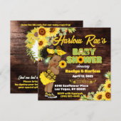 Zonnebloem Afro Baby Girl-Geel Rustisch Baby showe Kaart (Voorkant / Achterkant)