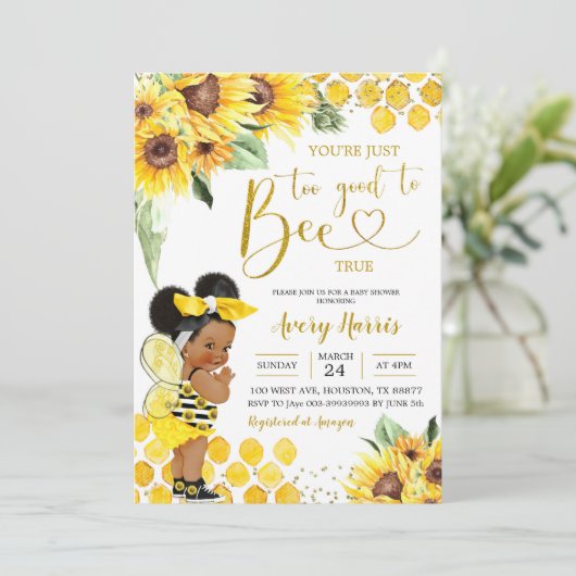 Zonnebloem Afro Te goed om echt Baby shower te zij Kaart (Staand voorkant)