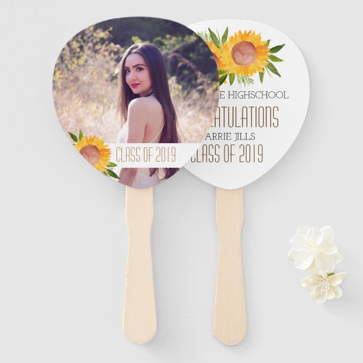 Zonnebloem afstudeerfeest gefeliciteerd fan handwaaier (Voorkant en achterkant)