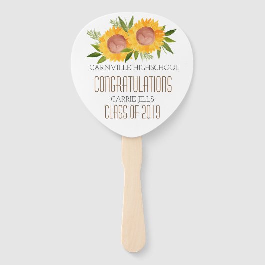 Zonnebloem afstudeerfeest gefeliciteerd fan handwaaier (Achterkant)
