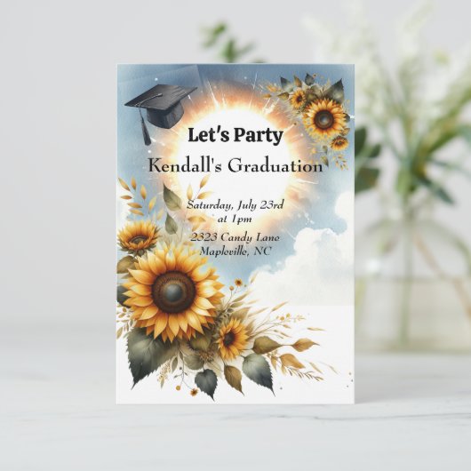 Zonnebloem afstudeerfeest uitnodiging (Staand voorkant)