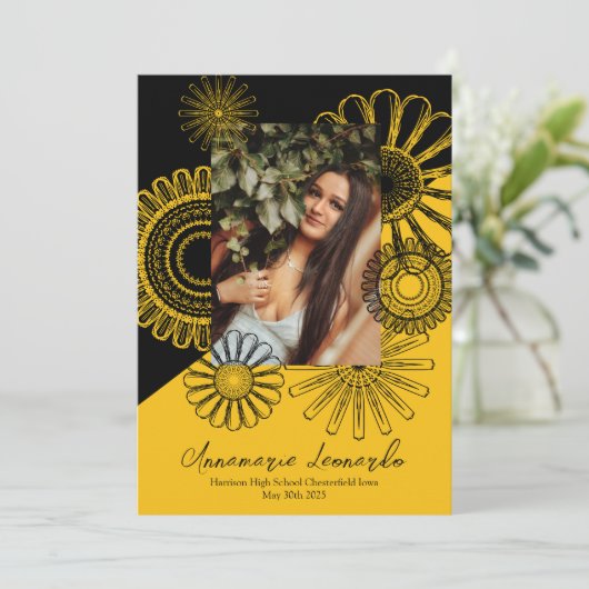 Zonnebloem Afstuderen Aankondiging zwart goud (Staand voorkant)