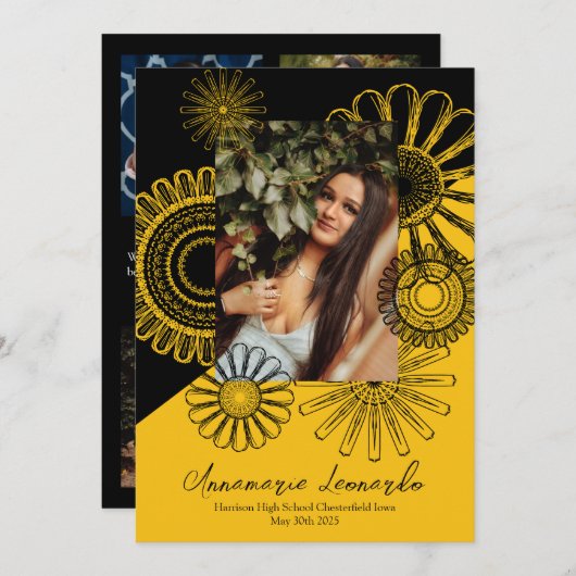 Zonnebloem Afstuderen Aankondiging zwart goud (Voorkant / Achterkant)