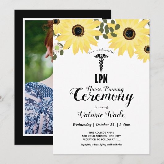 Zonnebloem Afstuderen LPN Zonnebronceremonie Kaart (Voorkant / Achterkant)