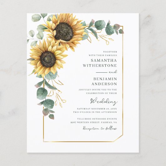 Zonnebloem All-in-One QR Code Bruiloft uitnodiging (Voorkant)