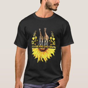 Zonnebloem alleen een meisje dat van Giraffe houdt T-shirt