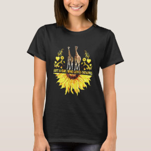 Zonnebloem alleen een meisje dat van Giraffe houdt T-shirt