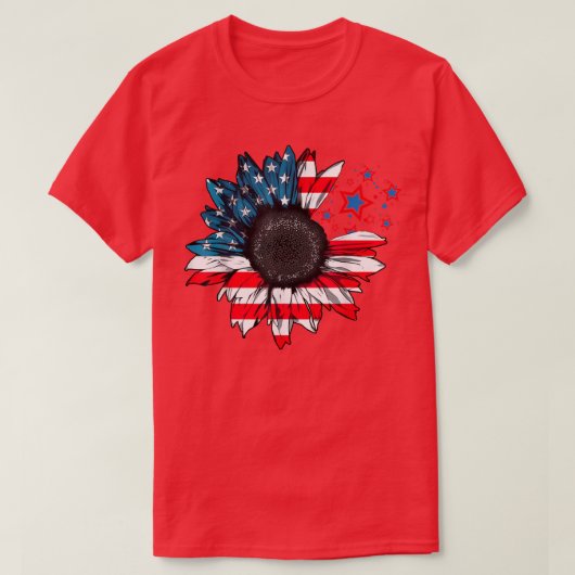 Zonnebloem Amerikaanse Amerikaanse vlag op 4 juli  T-shirt (Design voorkant)